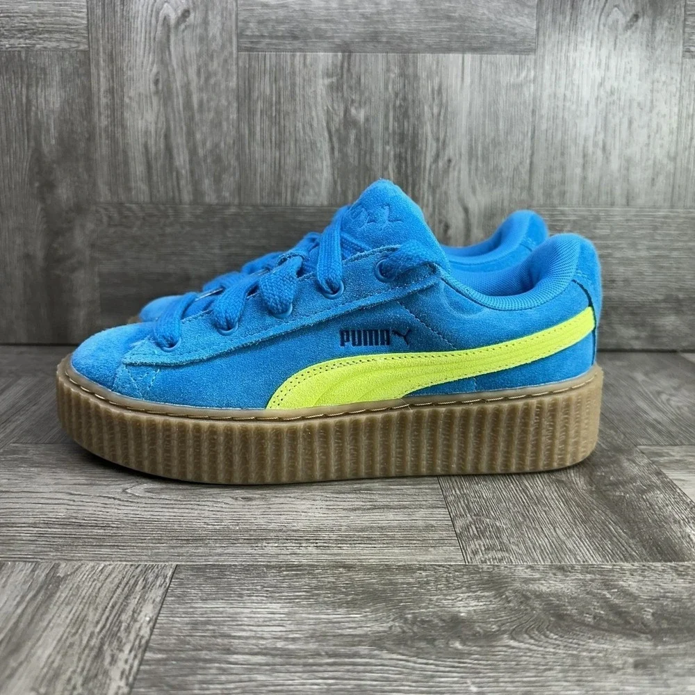 Puma Fenty Creeper Phatty Kids 4.5 Blue Suede Platform‎ Lime NEW
